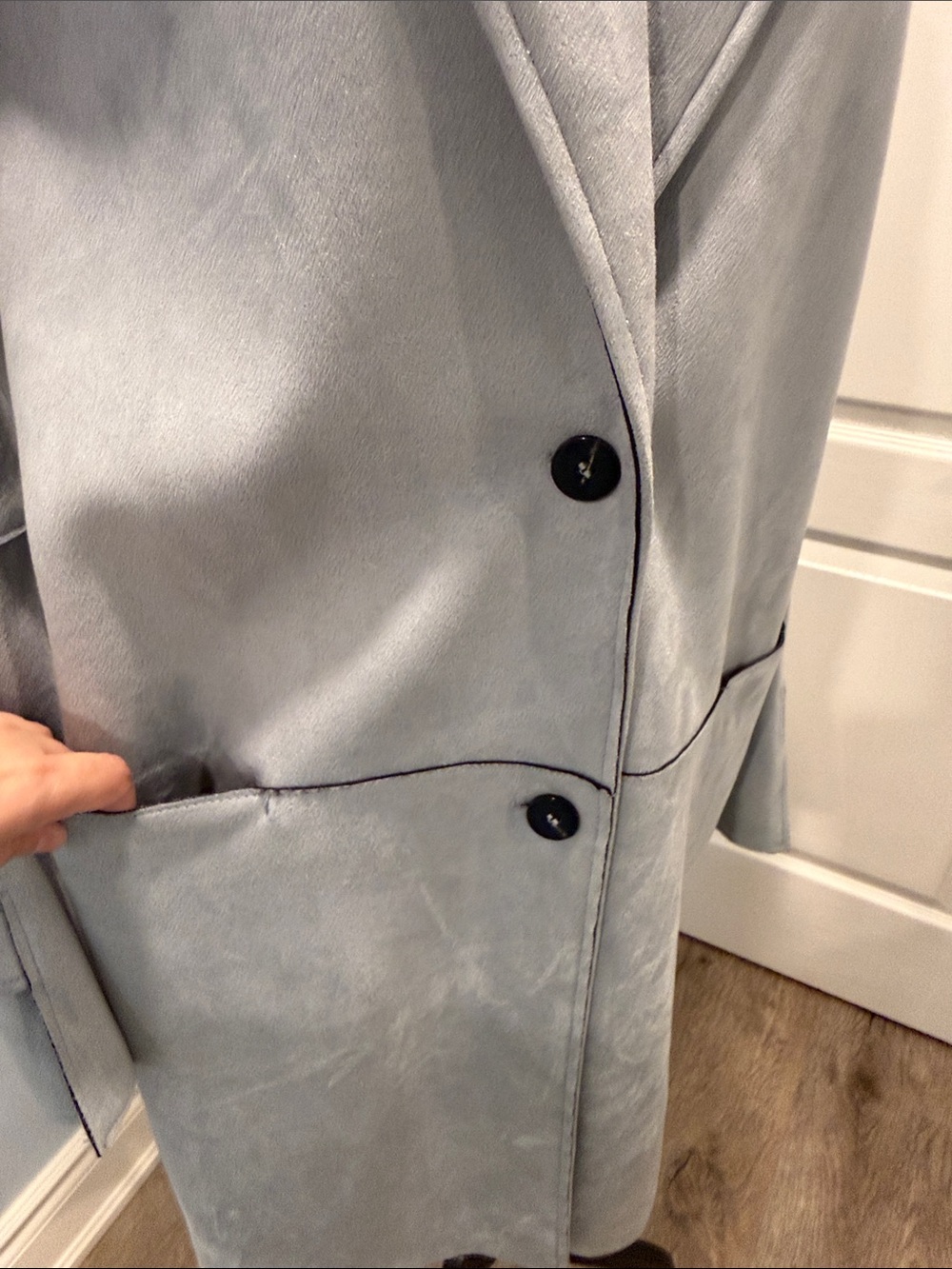 Zara Light Gray/Blue Women's Long Trench Coat - Picture 3 of 7